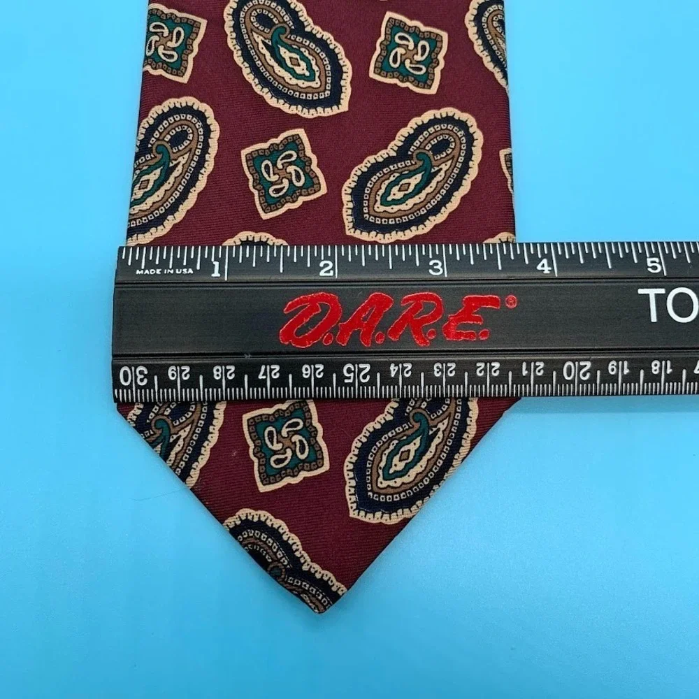 Adolfo Burgundy Geometric Paisley Print Silk Men's Classic Neck Tie
